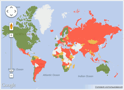 Пример визуализации данных на карте Google Maps