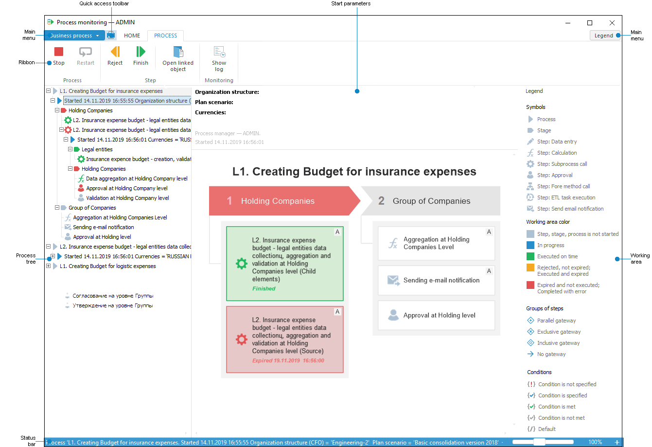 Process monitoring in the desktop application